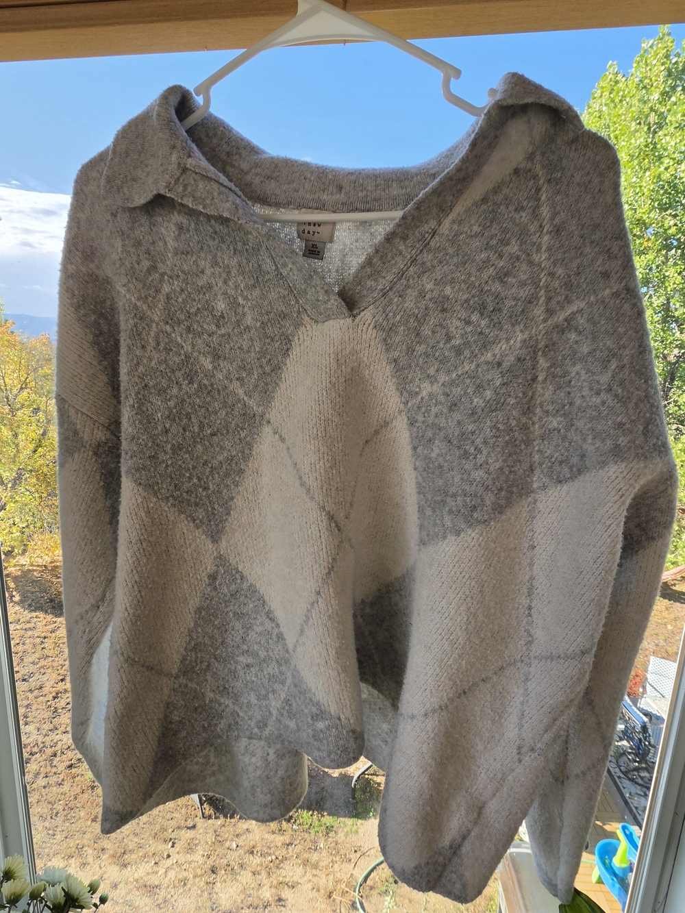 a new day Gray & Cream Argyle Collared Pullover